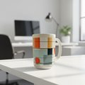 Minimalist Abstract Mug 15 oz curved bottom with office background
